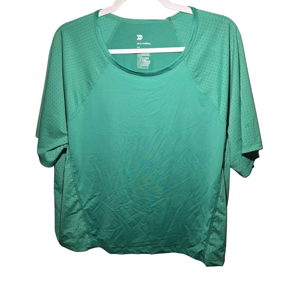 All in Motion Teal Green Perforated Activewear T-Shirt XXL Short‎ Sleeve Workout